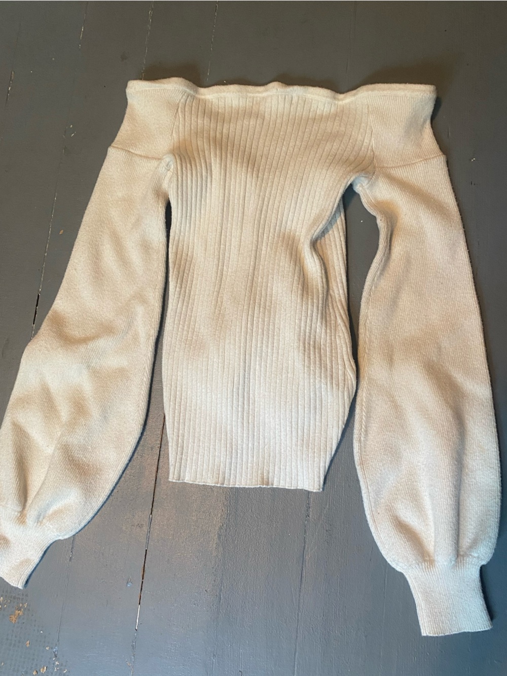 GUESS Cream Ribbed Off-Shoulder Sweater - Picture 4 of 4